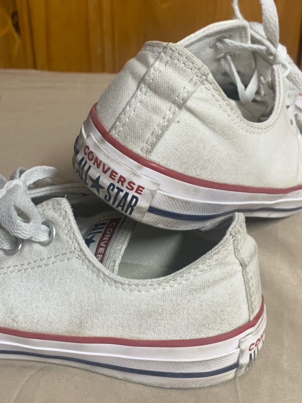 Converse Kids White Canvas Low Top Sneakers with Red Trim - Picture 4 of 4